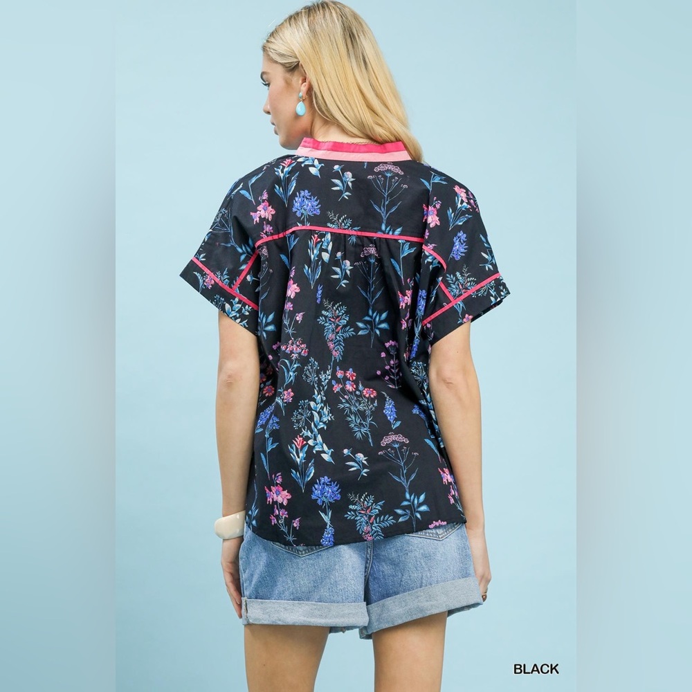 Umgee Botanical Floral Button Front Top - Picture 3 of 6
